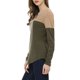 thumbnail image 4 of Camiseta casual de color bloque de manga larga con escote en V dividido para mujeres INSPIRE CHIC XL caqui, 4 of 7
