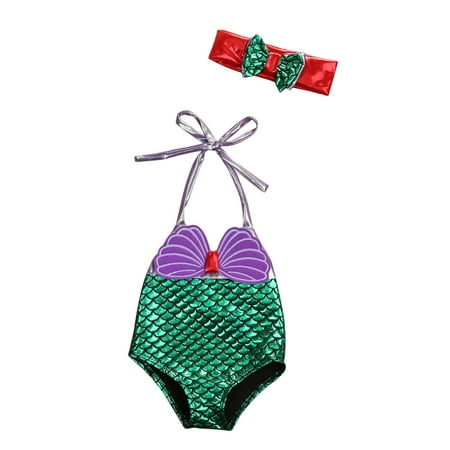 

JBEELATE Kid Girl Tankini Bikini Shellfish Scale Mermaid Print Lace-up Swimwear