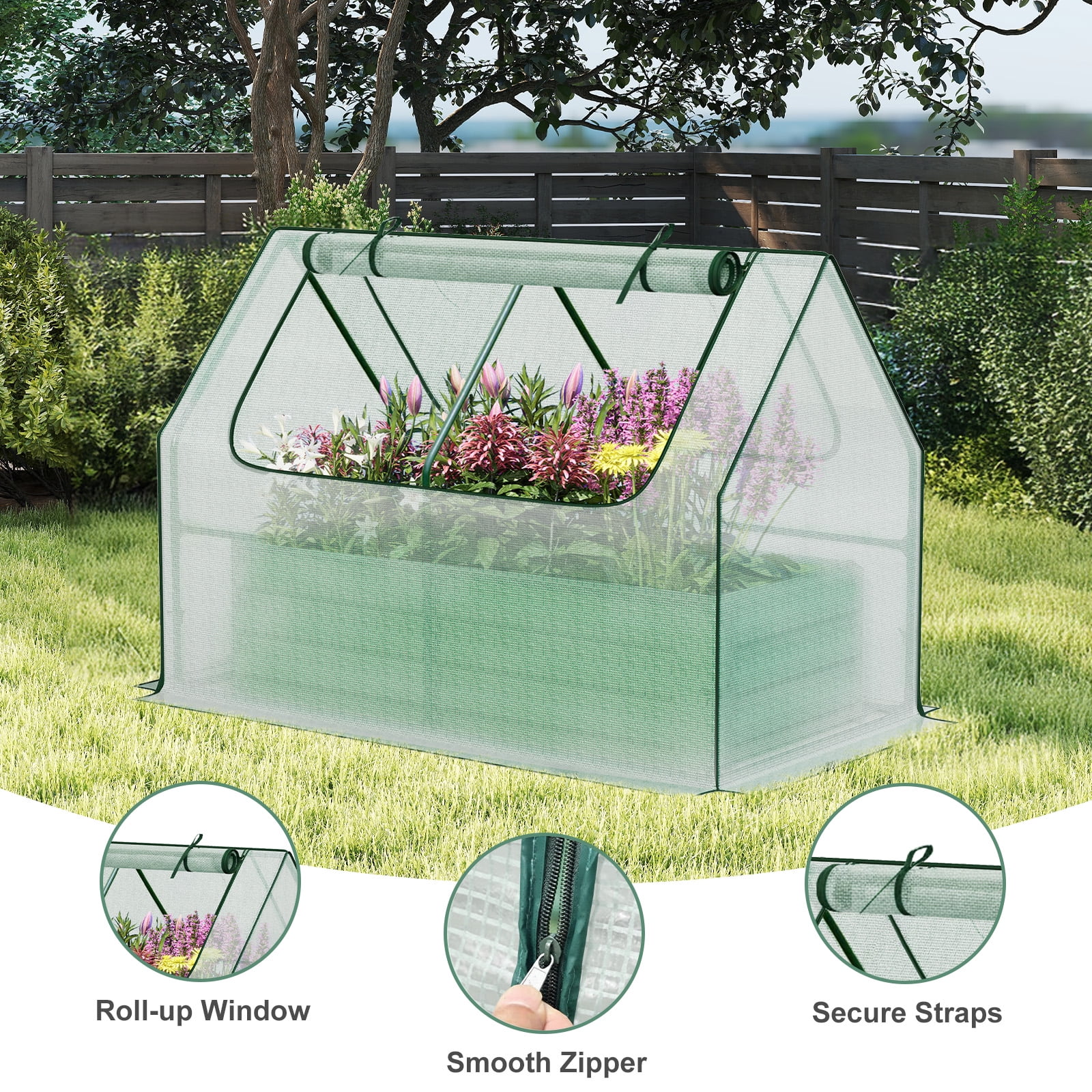 Aoodor Raised Garden Bed Kit, 4x2x3 ft Galvanized Planter Box with PE Cover, Screen Windows for Gardening, White