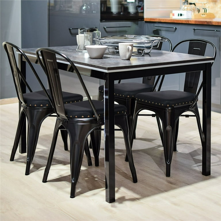 SMILE MART Industrial Metal Studded Dining Chair with Cushion Set