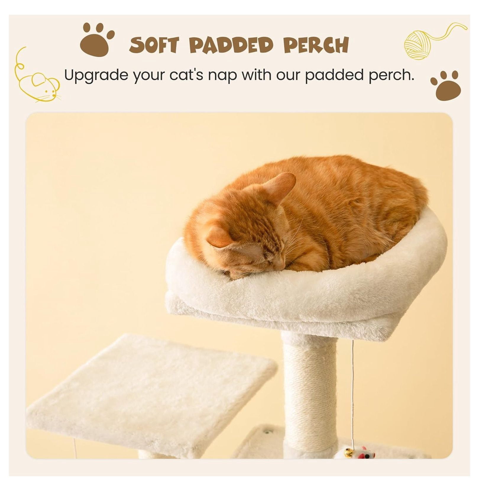 Cat Tree 63.8 inches, Multi-Level Tower for Large Cats, Sisal Scratching Posts, Hammock & Condo, Stable Pet Play House - Beige