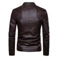 thumbnail image 3 of Tiweut Men's Leisure Leather Jackets Mens Solid Color Long Sleeved Stand Collar Zipper Slim Fit Coat Regular Blouses Coffee,XL, 3 of 3