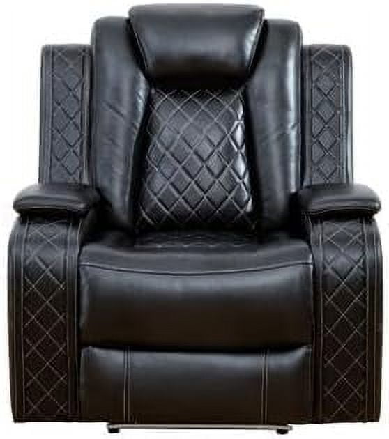 Power Leather Recliner Chair with LED Lights,Leather Chair,Living Room Furniture Sets with USB Port(Black Reclining Chair /1 Piece)