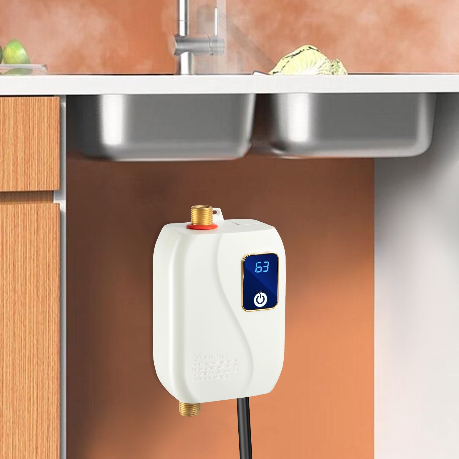 Electric Tankless Water Heater 110V 3000W stainless steel On Demand Hot Water 20-50℃ Eco White 4.6*2.8*6.3in