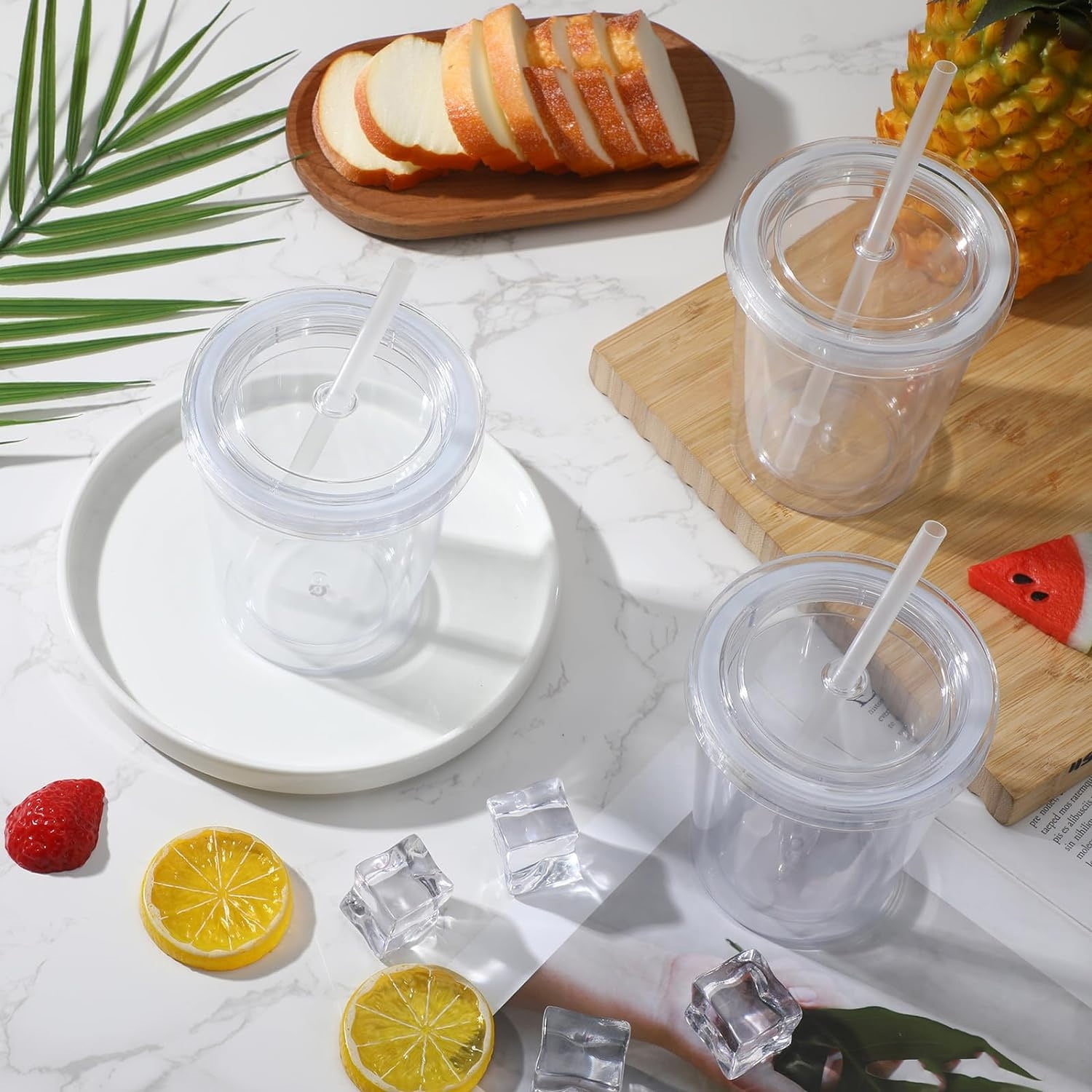 20 oz Plastic Insulated Tumblers,Double Wall Plastic Tumblers with Lids and  Straws,Reusable Plastic Travel Tumbler - Clear Clear Reusable Cups for  Parties, Birthdays - 1 Pack - Walmart.com
