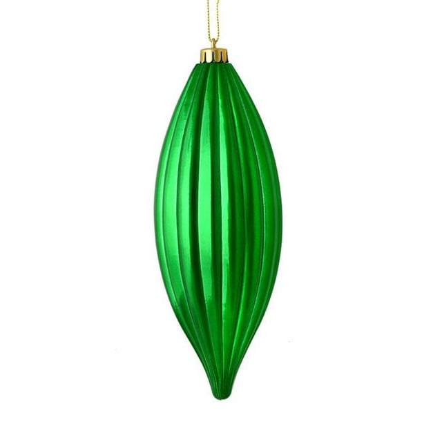 Vickerman M183204S 8 in. Green Shiny Line Finial Ornament 4 per Bag