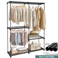 thumbnail image 1 of Metal Clothes Rack with 3 Hanging Rods and Shelves, Large 56" Wide Portable Wardrobe Closet Clothing Rack for Hanging Clothes, Black, 1 of 8