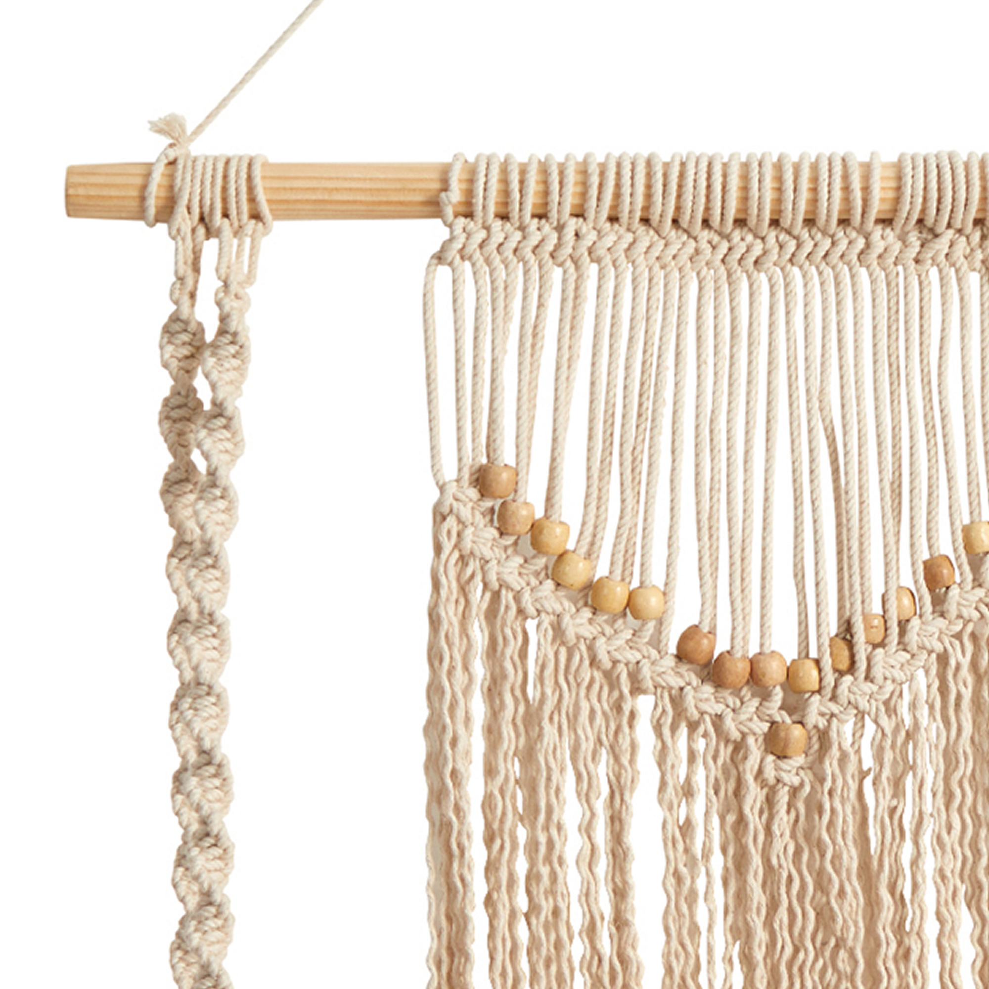 Nearly Natural 24" Boho Chic Wood Macrame Single Shelf Woven Beads Wall Art Décor