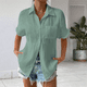 thumbnail image 4 of Camisa Estilo Boyfriend A Rayas Fruncidas para Mujer, Informal, con Cuello Corto, Mangas , Botones y Bolsillo, Verde XXXL, 4 of 7