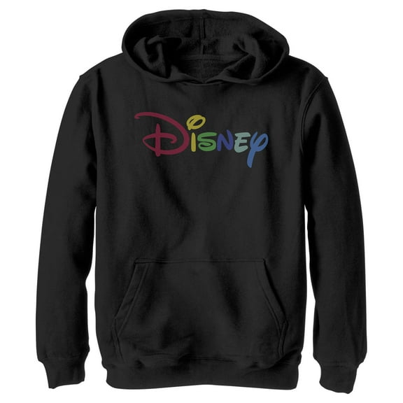 Boy's Disney Classic Multicolored Logo Pull Over Hoodie Black Large
