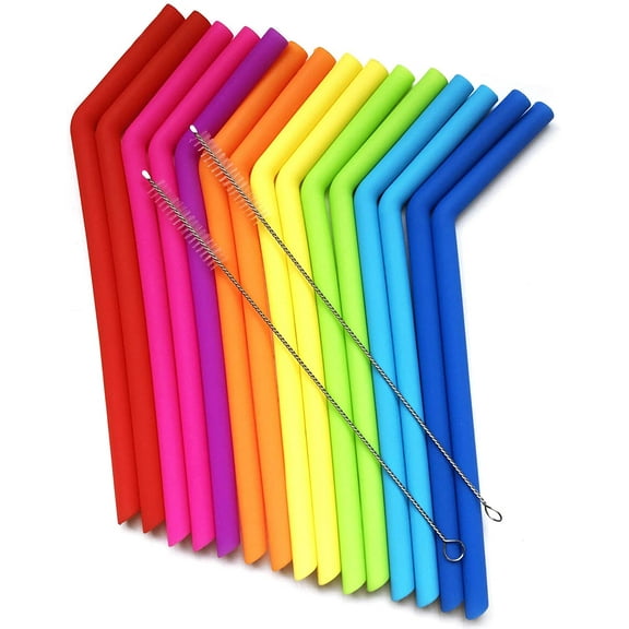 Reusable Silicone Straws Set - 15 Straws, 2 Cleaning Brushes - Fits All Tumblers - BPA Free, No Rubber Taste