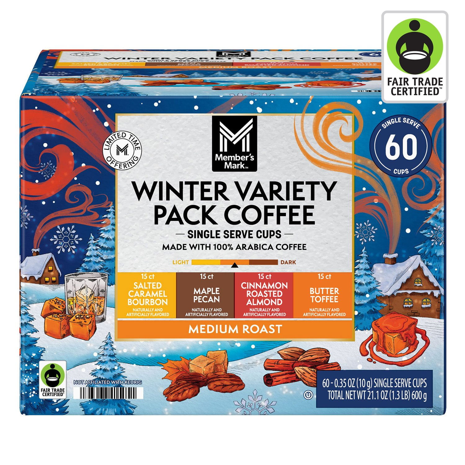 Member's Mark Medium Roast Winter Coffee Pods, Variety Pack, 60 ct