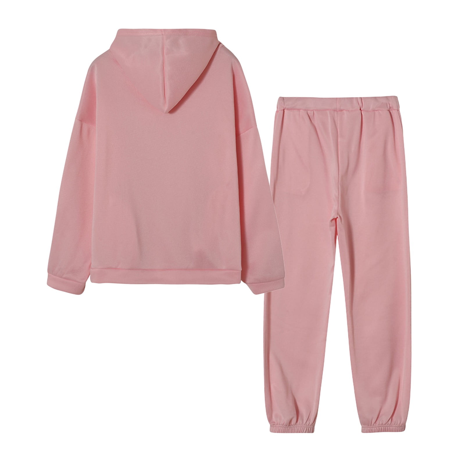 ibuvkizy Two Piece Sets for Women Fall Winter Solid Color Long Sleeve Hooded Sweatshirt and Pant Tracksuit Sport Suit Pink,L