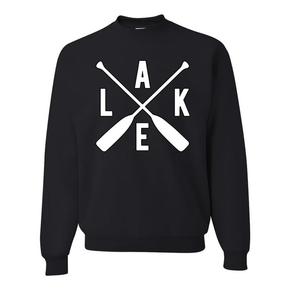 Wild Bobby, Lake Cross Paddles, Unisex Crewneck Graphic Sweatshirt, Black, Small