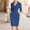 *Blue, variant on U Womens V-Neck 3/4 Sleeve Bodycon Knee Length Career Dress,Elegant Wrap Waist Slim Midi Business Dress Black,Womens Plus M