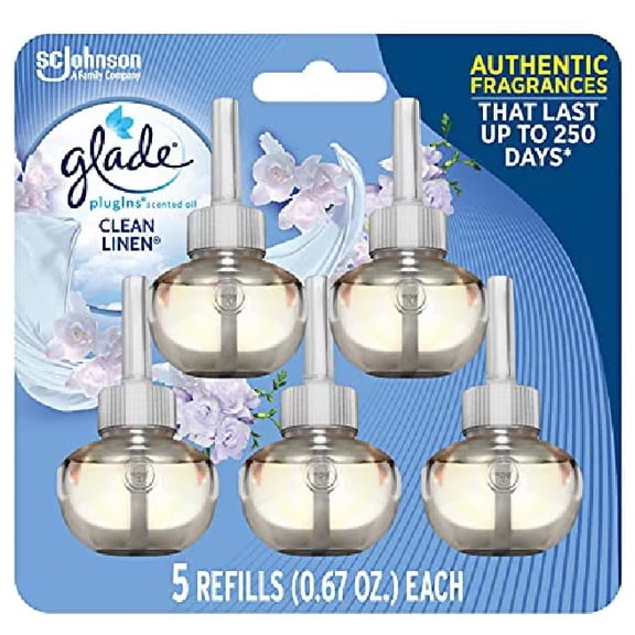 Glade PlugIns Refills Air Freshener, Scented and Essential Oils for Home and Bathroom, Clean Linen, 3.35 Fl Oz, 5 Count