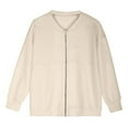 thumbnail image 2 of Womens Sweatshirt Jacket No Hood Front Zip Solid Baggy Fall Coats with Pockets Comfy Long Sleeve Outerwear, Beige XXL, 2 of 6