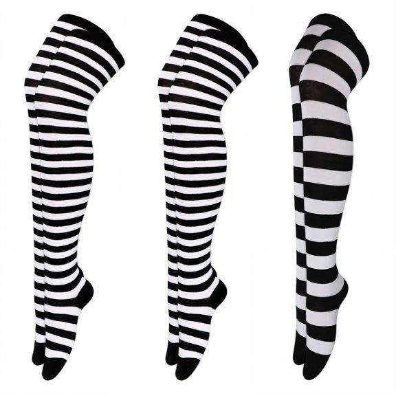 TELOLY 3Pairs Thigh High Socks,Color Stripe Band Thigh High Socks for Women,Knee-High Socks Long Socks for Women,Combination1