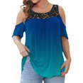 thumbnail image 2 of ZIZOCWA Linen Rompers Women Plus Size Top Tunic Women Plus Size Gradient Print Tops Off The Shoulder Lace Stitching Short Sleeve Tunic Tops To Wear With Leggings Summer Tops Womens Plus H, 2 of 5
