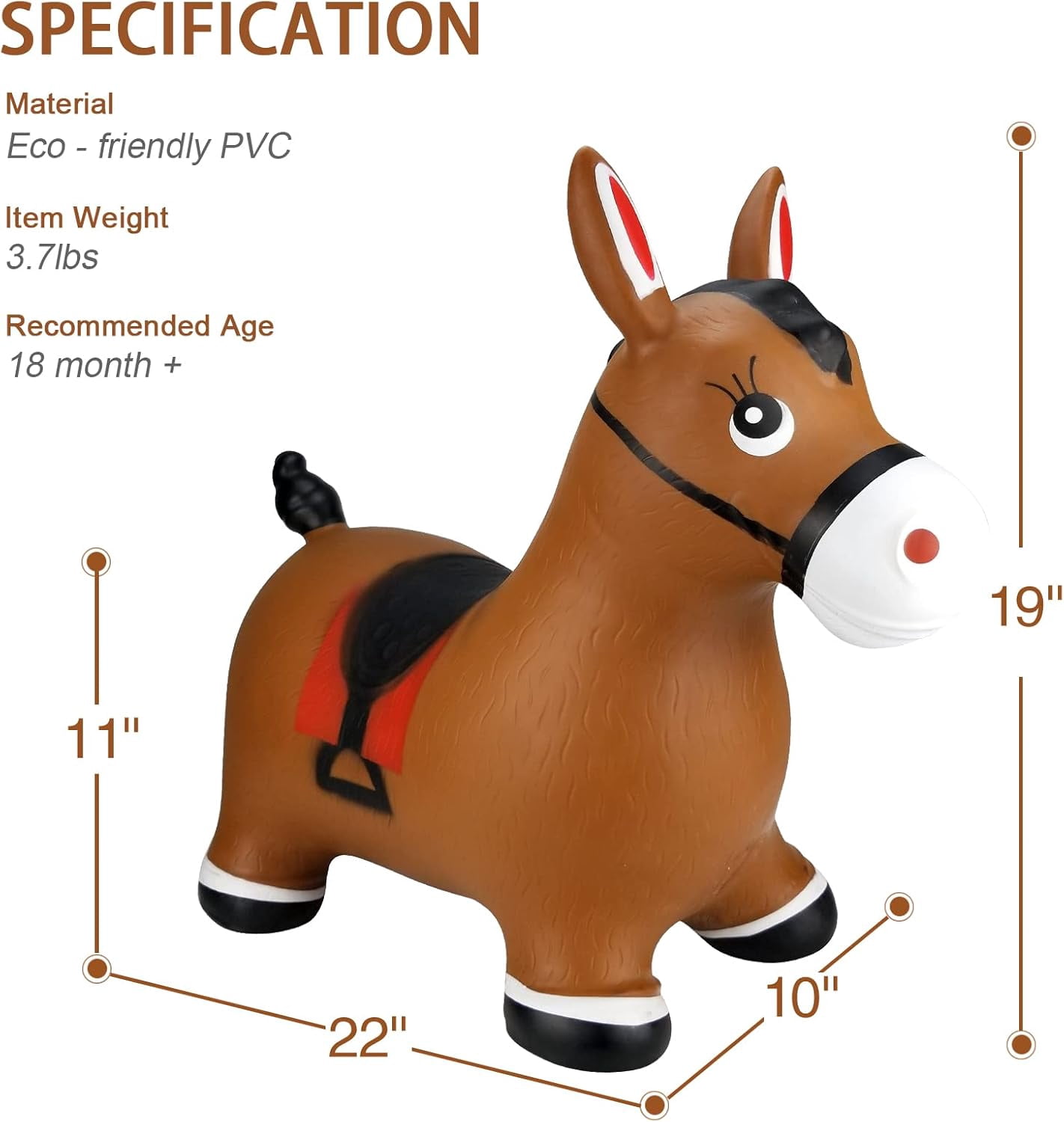 TAETOE Bouncy Horse Hopper Toys, Toddlers Bouncing Farm Animals, Inflatable Jumping Hopping Horse, Ride on Rubber Bouncer for Kids, Outdoor Indoor Cool Birthday Gifts for 2 3 4 Year Old Girl Boy