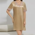 thumbnail image 5 of Tnhcen Women's Satin Nightgown V-Neck Sleepwear Bridal Loungewear Short Sleeve Nightdress Soft Pajamas S-XL Multiple Colors Available Beige, 5 of 9