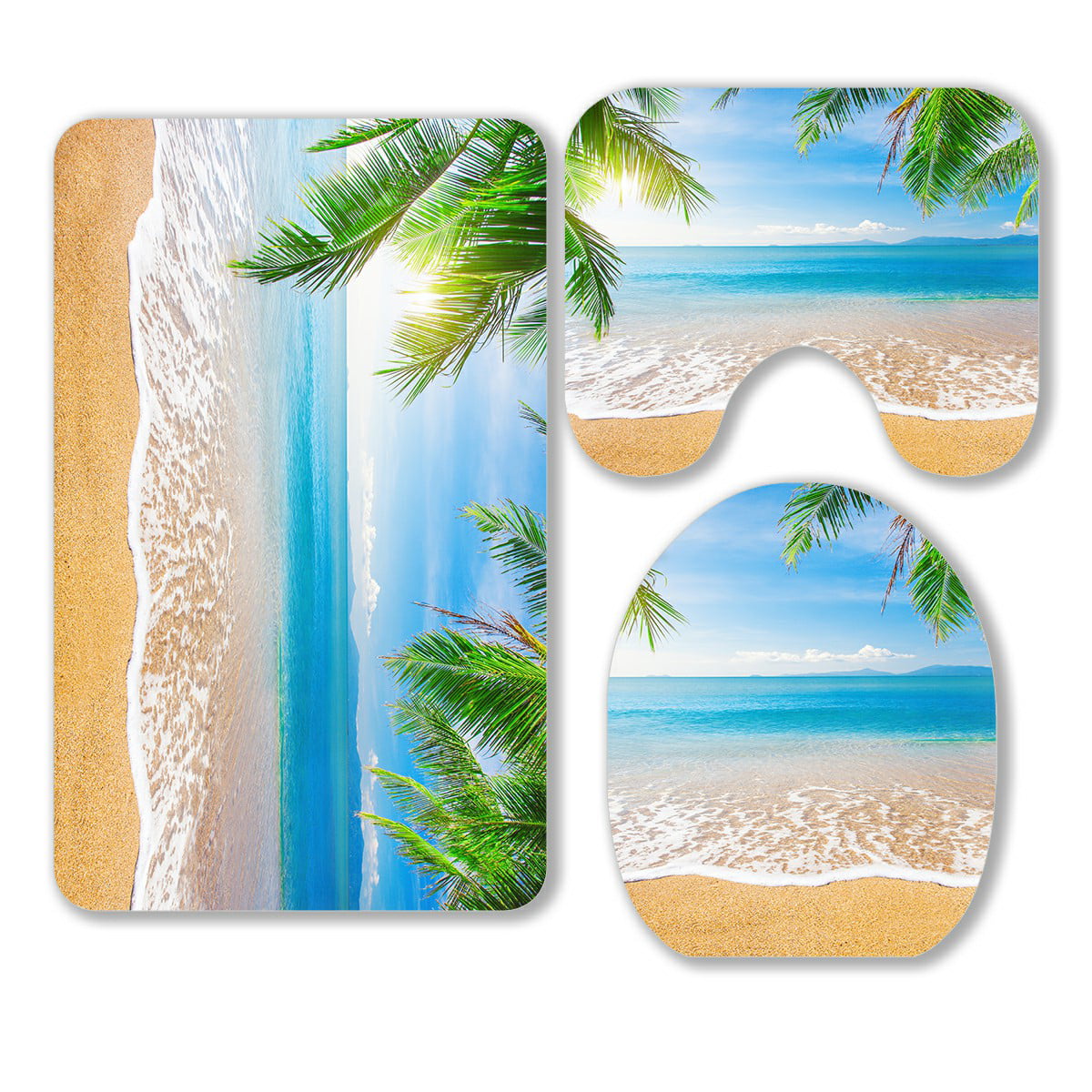 ECZJNT Palm and tropical beach 3 Piece Bathroom Rugs Set