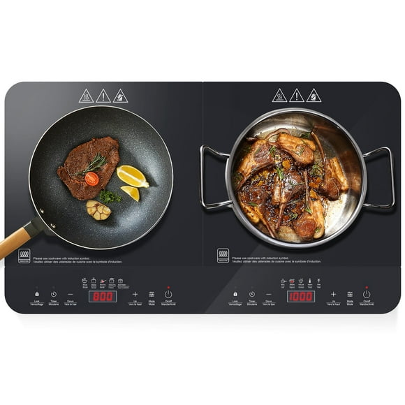 1800W Induction Cooktop 2 Burner, Portable Countertop Burners 140-465°F with 10 Temperature Power Settings with Built-in Safety Lock