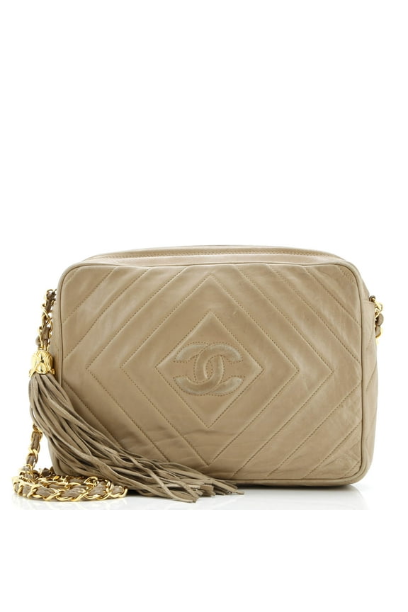 Pre-Owned Vintage Diamond CC Camera Bag Chevron Lambskin Medium By Rebag