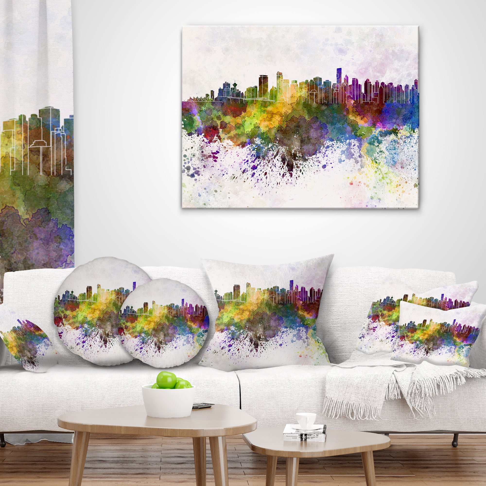 Designart Vancouver Skyline - Cityscape Throw Pillow - 16x16