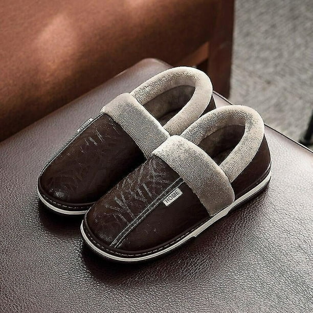 Zapatillas de piel sintética de gran tamaño para hombre, zapatillas planas de piel para el hogar impermeables para interiores, zapatillas planas de invierno para hombre y mujer, zapatos de algodón