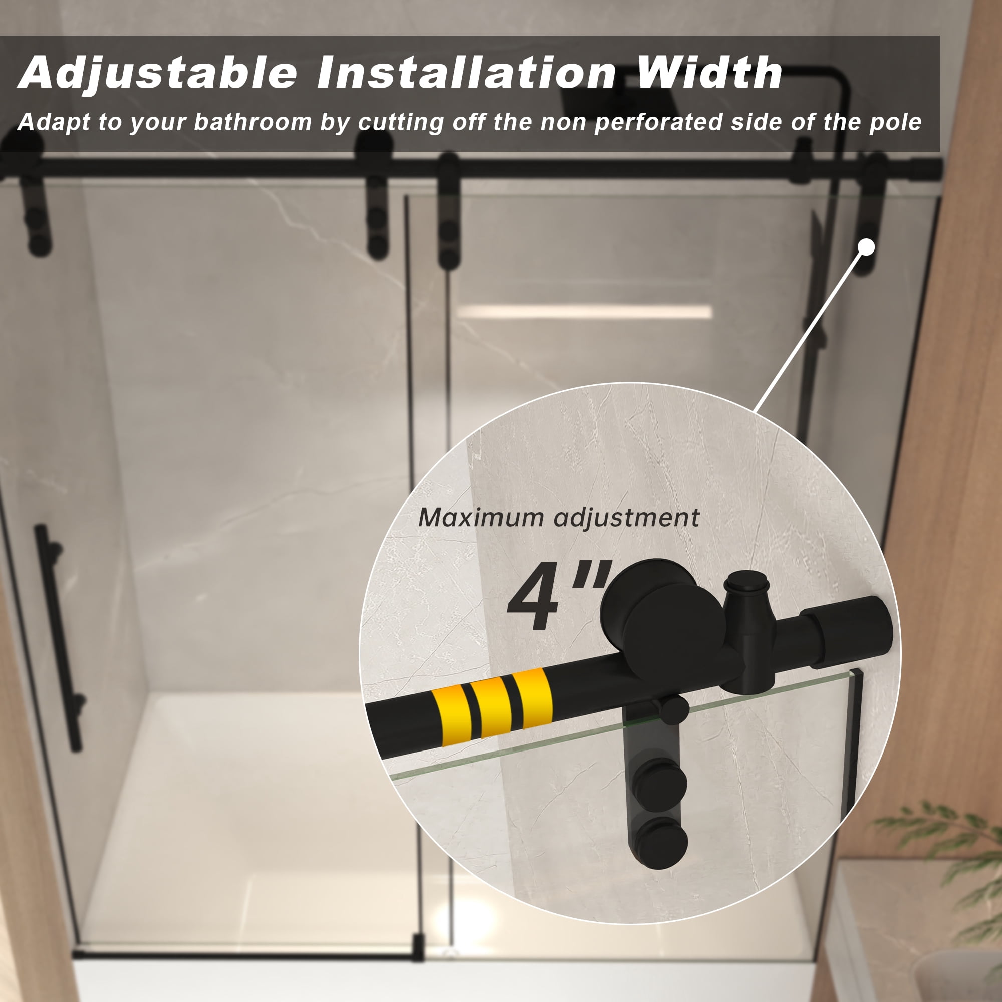 Leumius 56-60" x 66" H Frameless Sliding Shower Door,5/16" Clear Tempered Glass Sliding Shower Door,Stainless Steel Frame,Matte Black