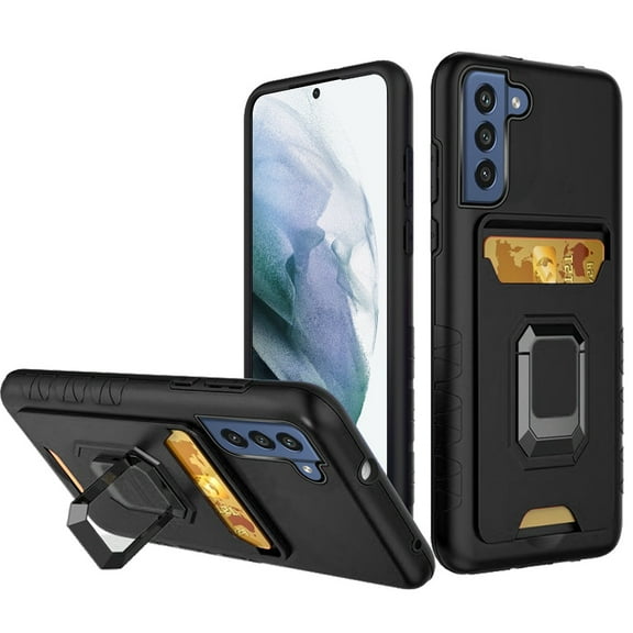 Phone Case for Samsung Galaxy S22 Wallet Case Designed with Credit Card Holder & Ring Stand Kickstand Heavy Duty Hybrid Armor Cover for Galaxy S22 - Black