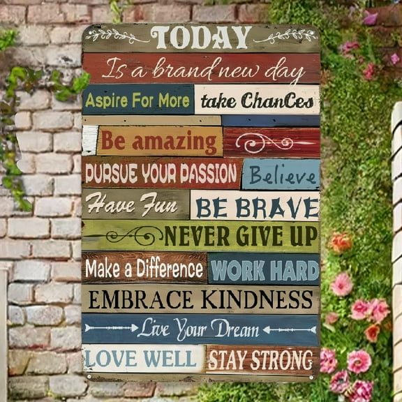 Vintage Metal Tin Sign Today Is A New Day Motivational Quotes Tin Sign Office Wall Decor for Living Room Bedroom Bathroom Decor 12x8 Inches Wall Decor For Bar Garage Man Cave Cafe Pub, Home