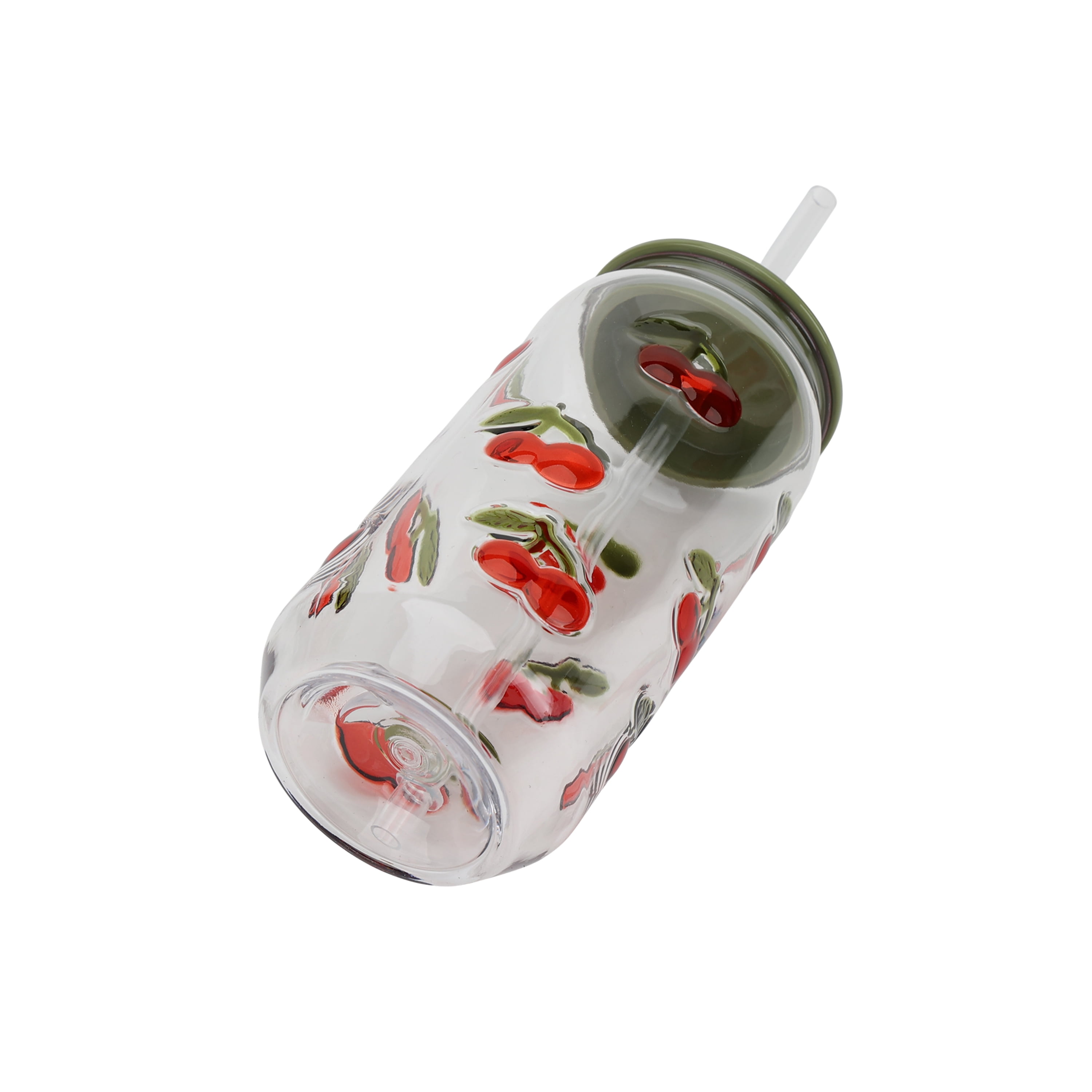 Just Feed Me by Jessie James Decker 4-Piece 18oz Embossed Cherry Can Sipper Tumbler with Straw Set