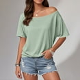thumbnail image 2 of Women T Shirt Womens Summer Tops Loose Fit Trendy Women's Off Shoulder T Shirt Casual Solid Top For Everyday Wear Comfortable Style For Spring And Summer, 2 of 5