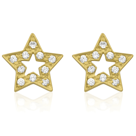 VINALI 14K Solid Yellow Gold Women's Rock Star Stud Earrings - 0.27in