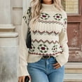 thumbnail image 5 of Karight Womens Vintage Fair Isle Sweater Long Sleeve Chunky Knitted Pullover Tops Boho Argyle Western Fall Winter Clothes, 5 of 9