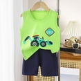 thumbnail image 2 of TOWED22 2pcs Baby Boy Casual Outfits Sleeveless Top Tee + Colorful Graphic Elastic Waist Shorts Lightweight Clothes Set(Green,3-6 M), 2 of 4