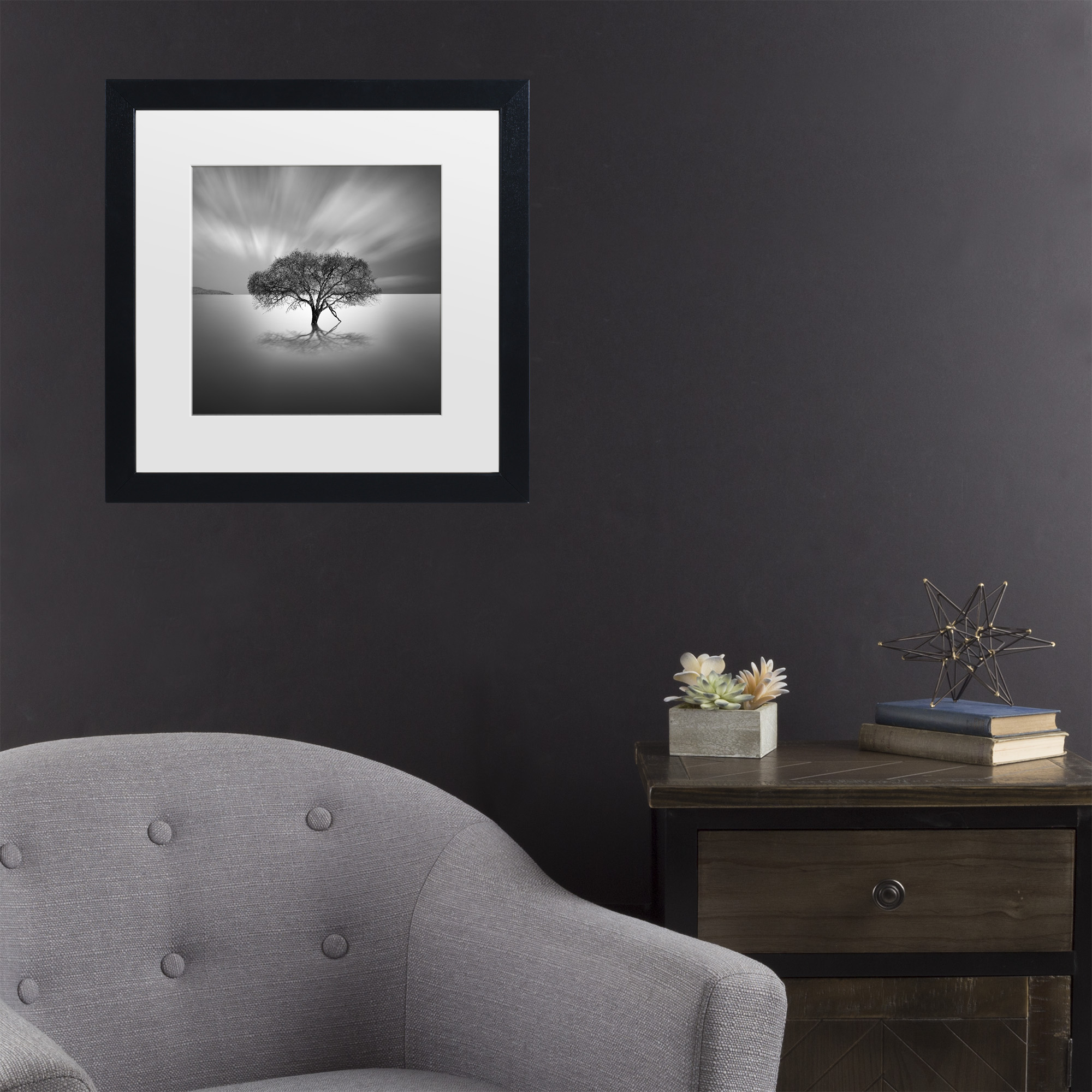 Trademark Fine Art "Water Tree VIII" Canvas Art by Moises Levy White Matte, Black Frame