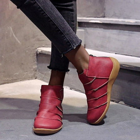 

Women s Casual Short Rear Zipper Wedge Heel Plain Leather Patchwork Boots