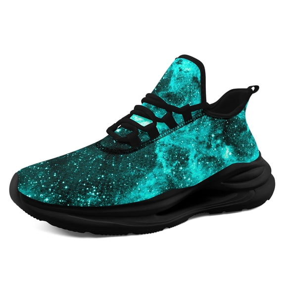 Coolcustomize Men's Teal & Cosmic Galaxy Sneakers with -Absorbing Midsole Suspension, Lightweight Breathable Sneakers Suitable for Casual Wear, Running, Womens Street Style Trainer (Teal Space Print)