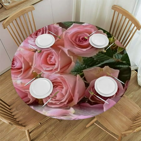 

Orinice Roses Petals Romanticism Round Table Cover Stain Resistant Washable Indoor Outdoor Tablecloth Kitchen Dining Wedding Parties 100% Polyester Fiber 54-58