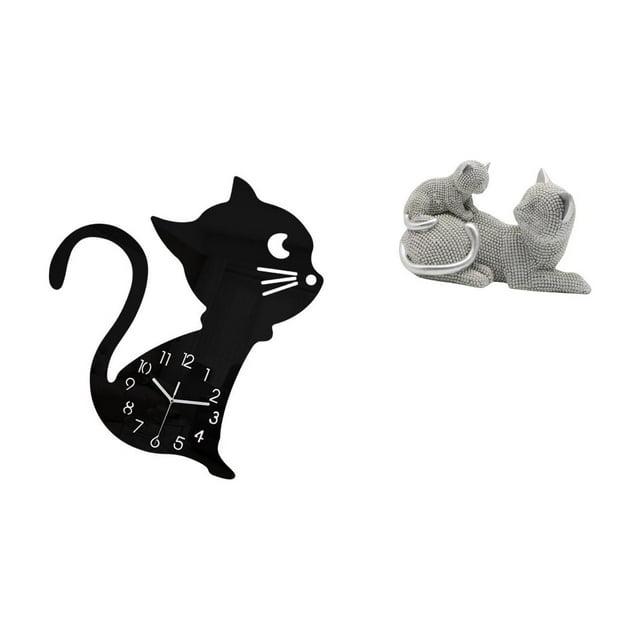 Escultura decorativa de reloj de pared con diseño de gato, acrílico, estética moderna, de dibujos animados, para mesa, artesanía, figura de animal par