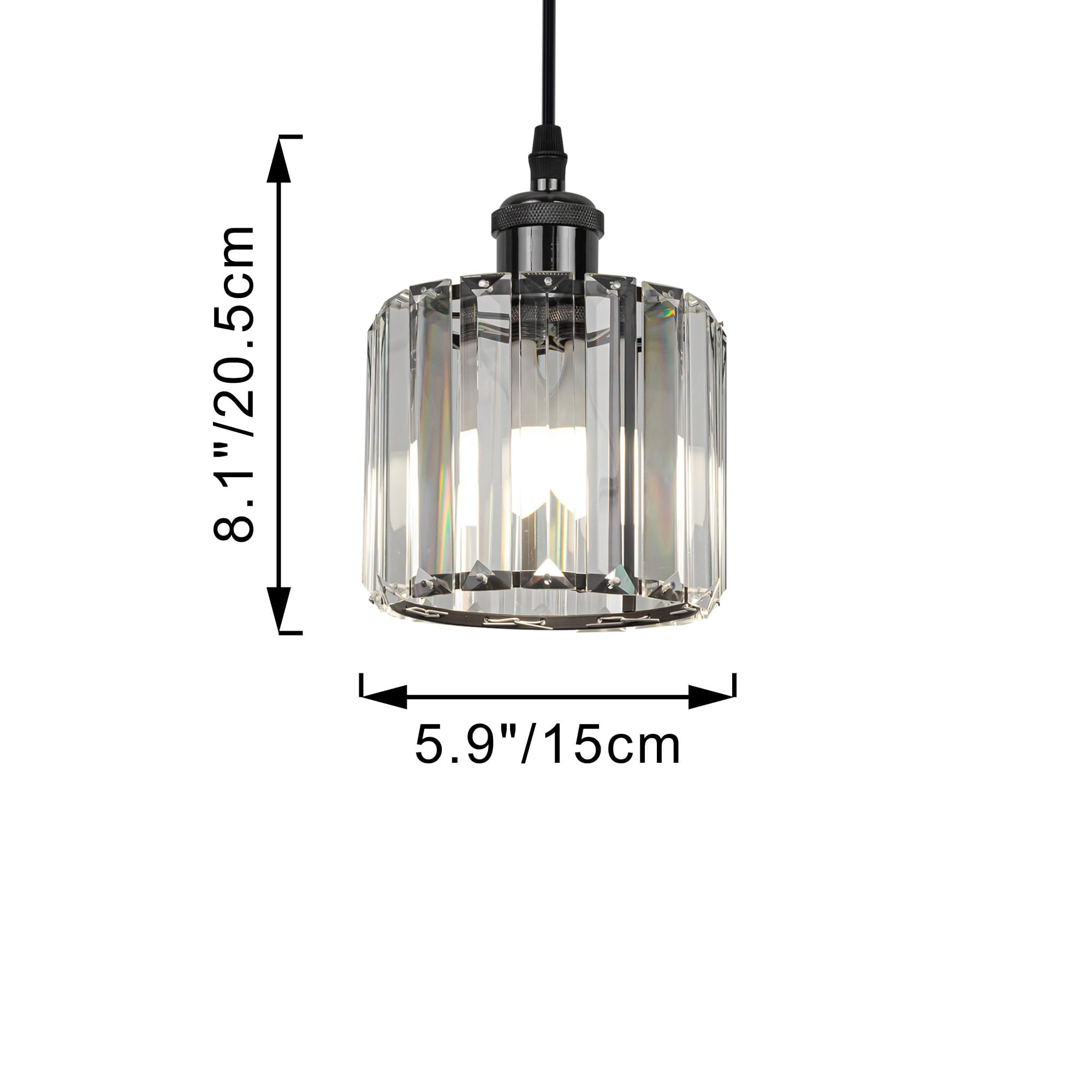 Kiven Plug in Pendant Light,Crystal Hanging Light, Dimmable Hanging Light Fixture with 15FT Plug-in Cord Adjustable Height for Bedroom Hallway Kitchen Island, Pearl Black Finish