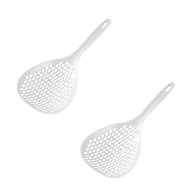 Oleegame 2PC Strainer Scoop Colander Slotted Pasta Spoon Plastic Spoon With Handle Food Drain Shovel For Kitchen Cooking White And Orange White