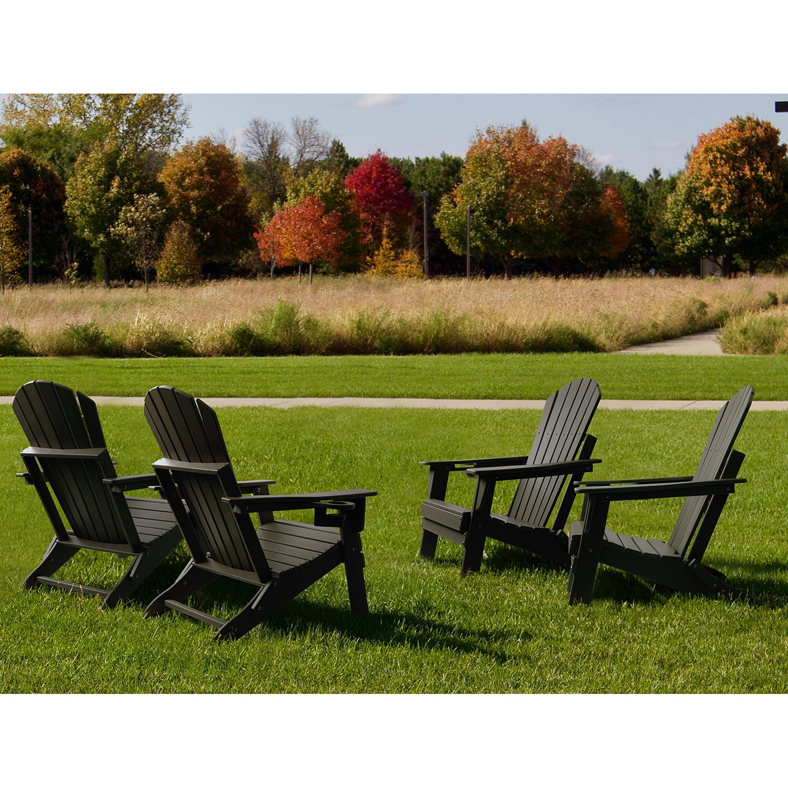 FUNBERRY Folding Adirondack Chair Set of 2, All Weather HDPE Fire Pit Chairs with Cup Holder for Outdoor