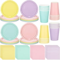 72 Pcs Pastel Party Supplies Disposable 7" Pastel Paper Plates Napkins Paper Cups Serve 24 Guests, Macaron Color Tableware Sets for Birthday Wedding Baby Shower Party Decoration