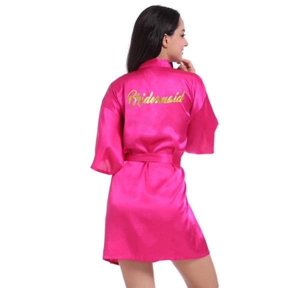 LYMAYTER Bridal Satin Robe for Women's Short Rose Gold Bride Bridesmaid Wedding Party Robe S-2XL