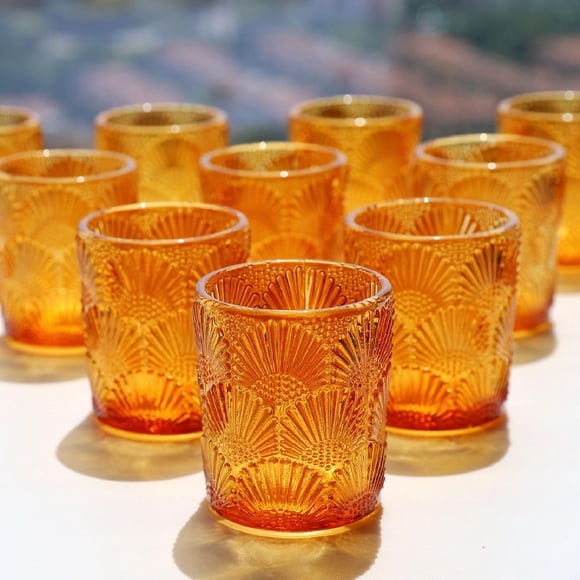 Portavelas Votive de cristal ámbar Woho para bodas de otoño, 12 unidades