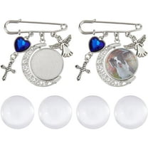 2Pcs Wedding Bouquet Photo Charm Picture Memorial Pins Graduation Photo Pins Moon Round Frame Charm Pin DIY Brooch with Angel Heart Charms Glass Cabochons Picture Frame for Bridal